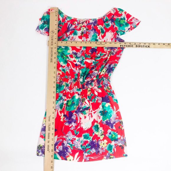 Love...Ady Women's Floral Off the Shoulder Ruffle Sleeves Blouson Mini Dress SML - Picture 4 of 7